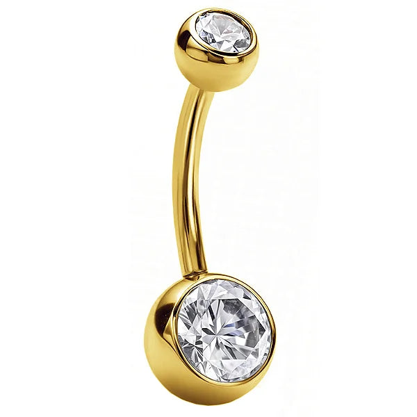 Piercing Navel com zircónias em base fixa de Titânio dourado com rosca interna