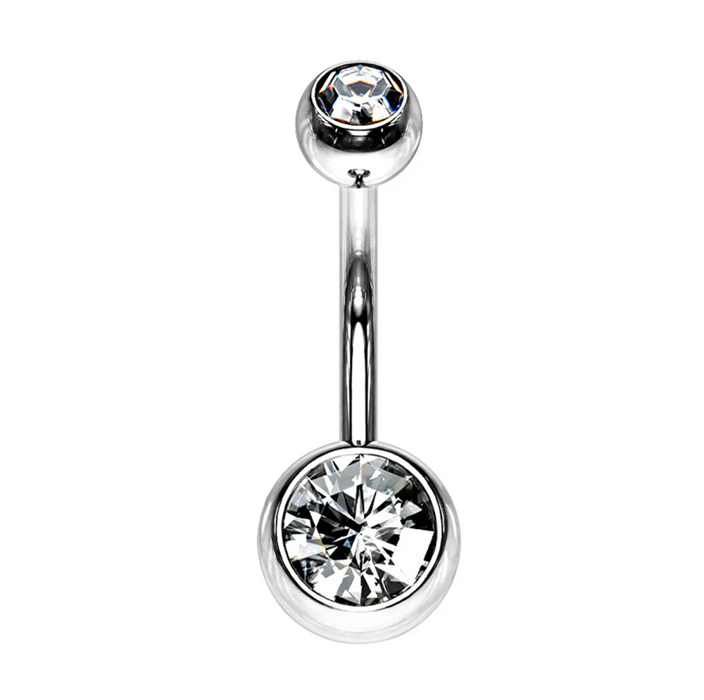 Piercing Navel com duas zircónias redondas em titânio com rosca interna