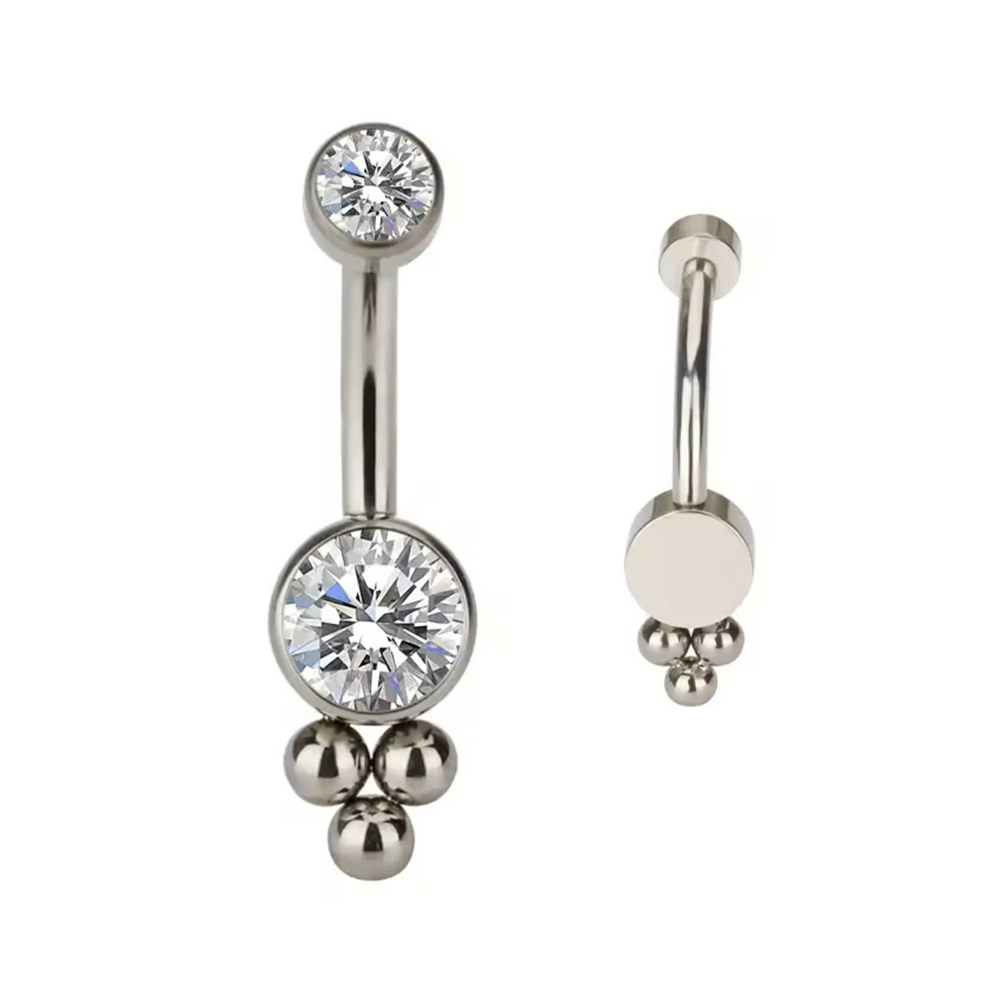 Piercing Navel com zircónias e trinity de bolas em Titânio com rosca interna