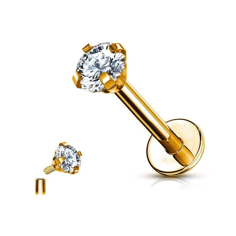 Labret avec zircone cloutée - filetage interne Titane PVD Or