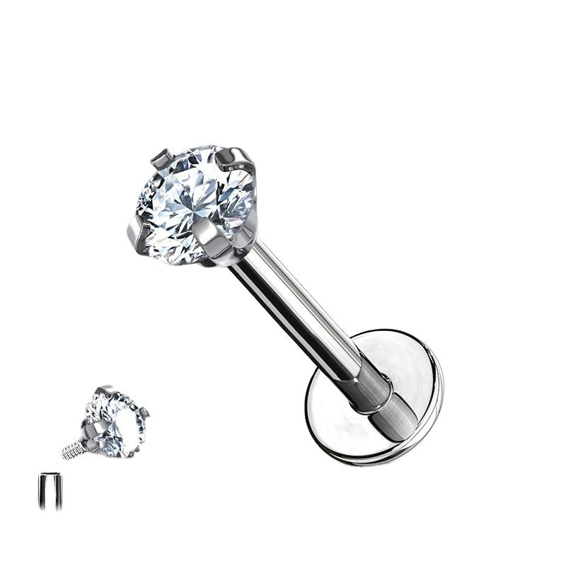 Labret en titane avec zircone et filetage interne, idéal pour le tragus, l'hélix, le lobe et la narine