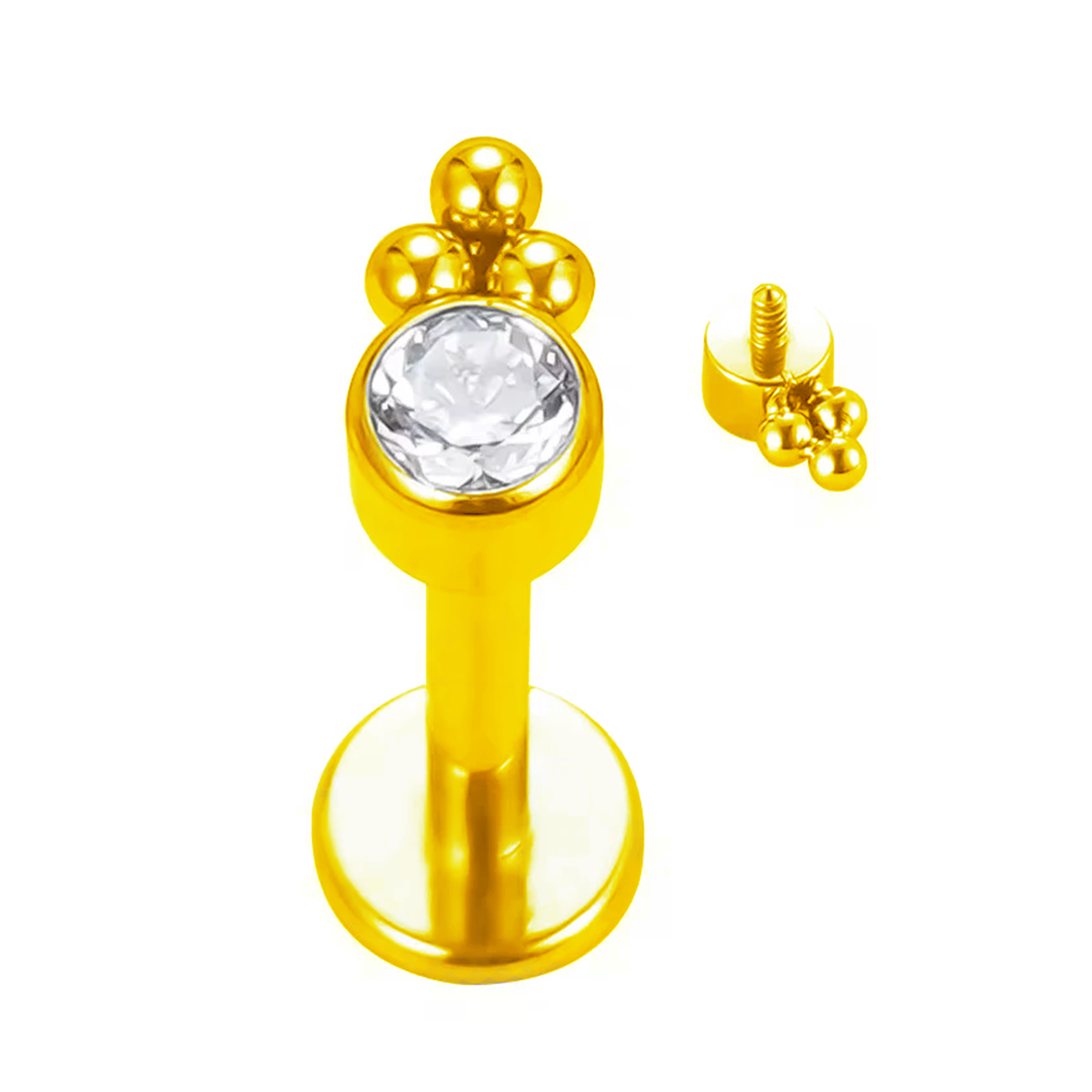 Labret Zircónia Redonda c/ Trinity Rosca Interna Titânio ASTM Gold